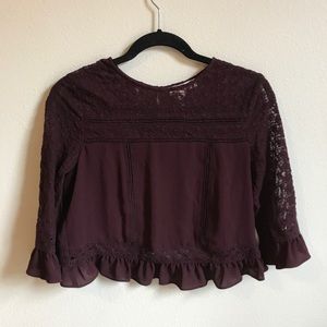Maroon Lace Crop Shirt